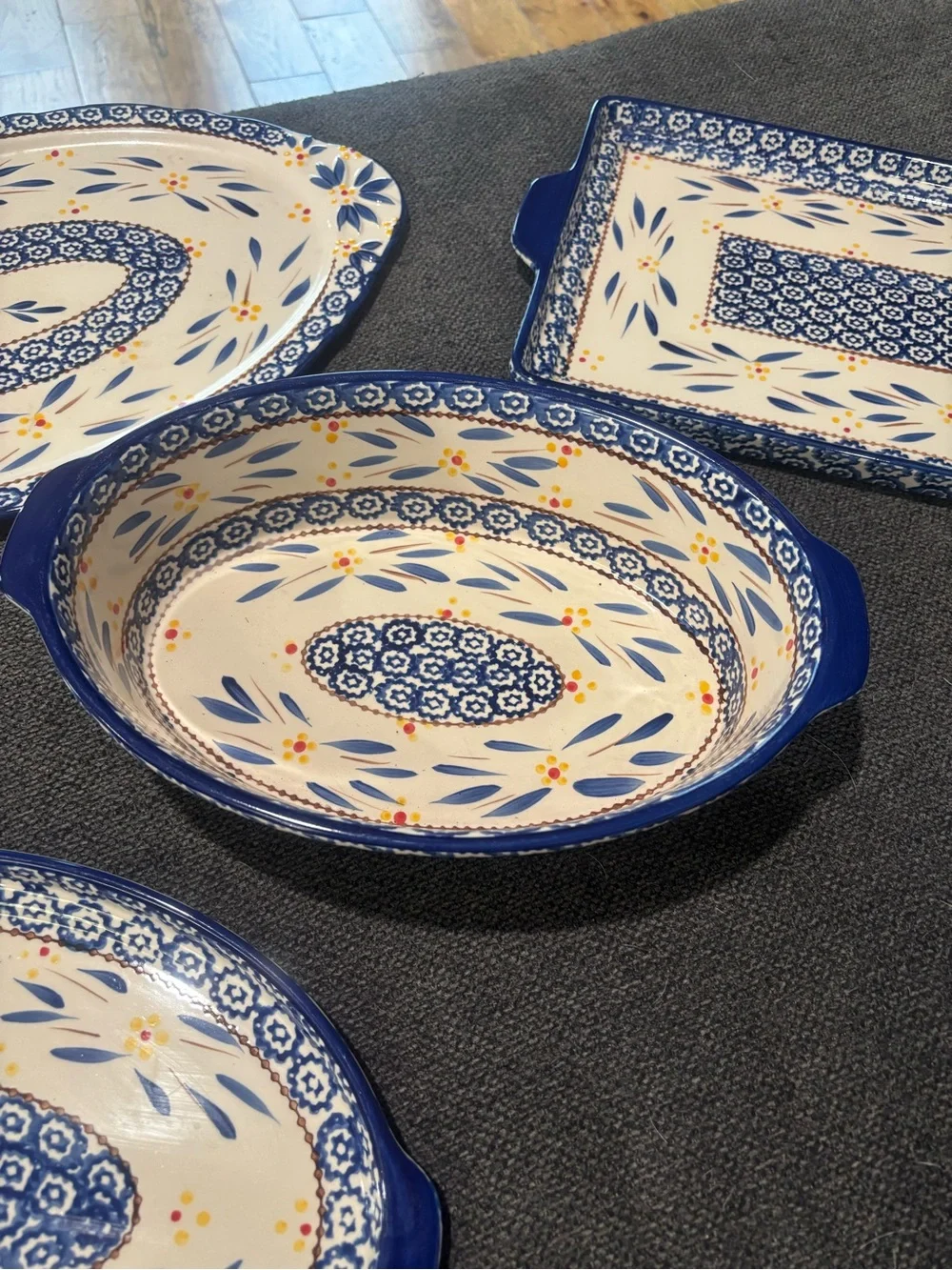 Temp-Tations Blue and White Old World Floral Ceramic Serving Platters Casserole